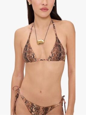 PQ Swim Brown Snake-Print Triangle Bikini Top & Tie-Side Bottoms